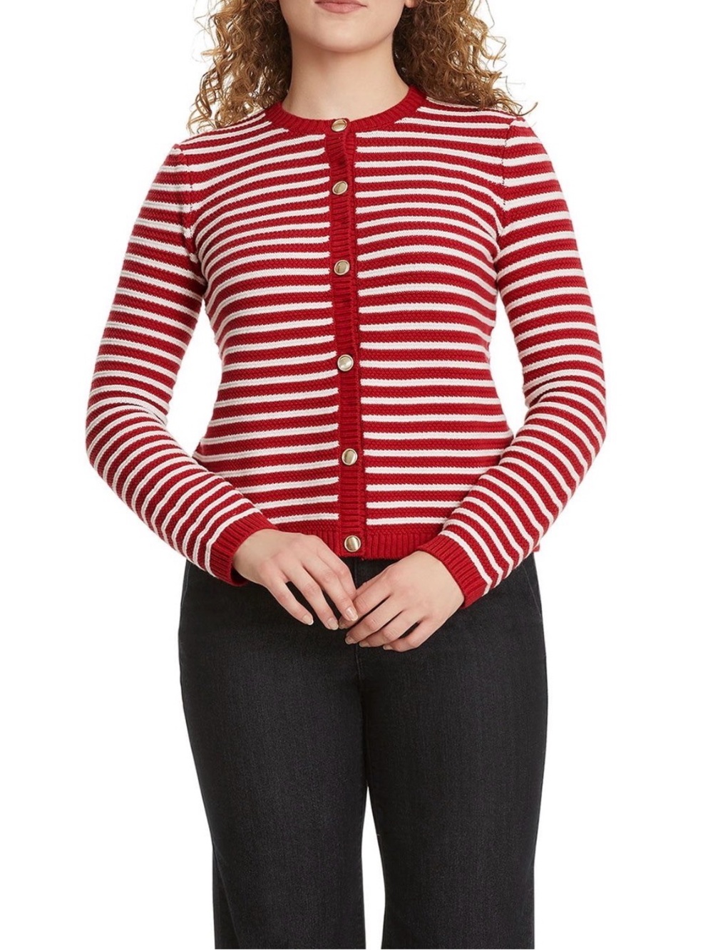 Nine West Striped Cardigan Sweater SZ MED